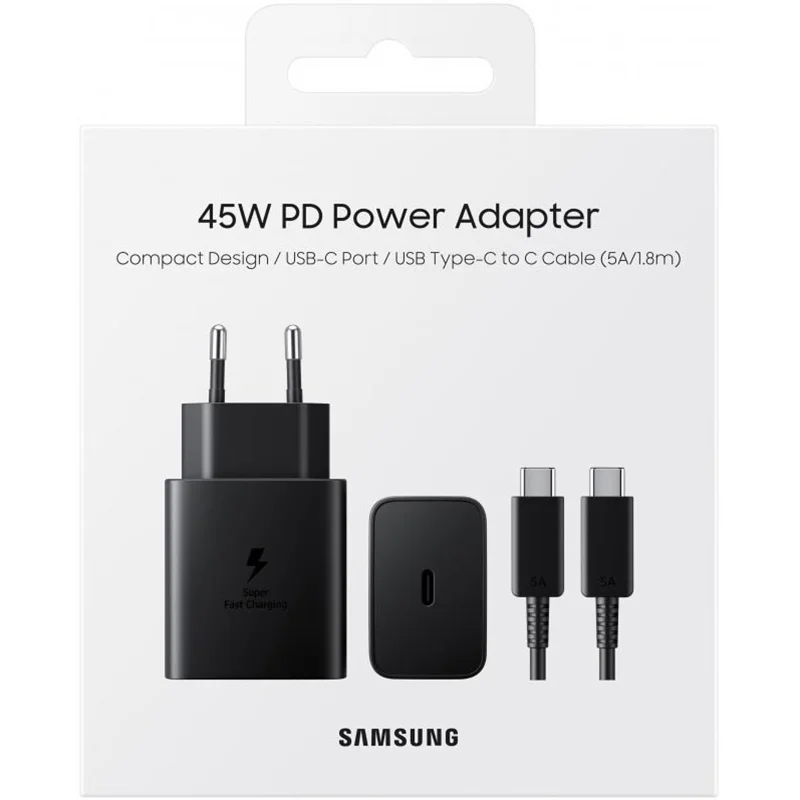 آداپتور سوپر فست شارژر سامسونگ اورجینال ۴۵ وات همراه کابل1.8 متر Samsung Super Fast Charger 45W EP-T4510XBEGEU