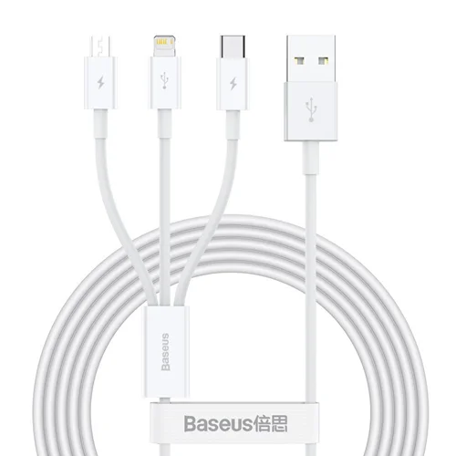 کابل سه کاره باسئوس Baseus Superior Fast Charging USB to M+L+C CAMLTYS توان 3.5 آمپر طول 1.5 متر